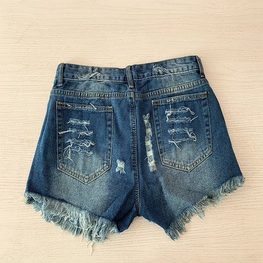 Fringed Flag Print Denim Shorts