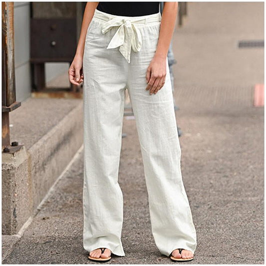 Elastic Waist Straight Leg Solid Relaxed Pant