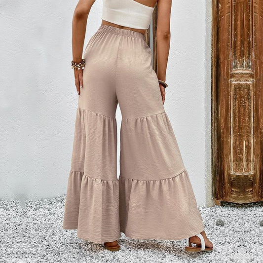 High Waisted Pleated Bell-Bottomed Casual Solid-Colored Pants