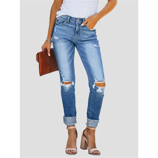 Mid-Rise Ripped Slim Tapered Jeans