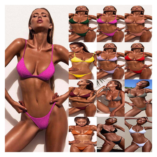 Split Solid Color Women's Swimwear Bikini