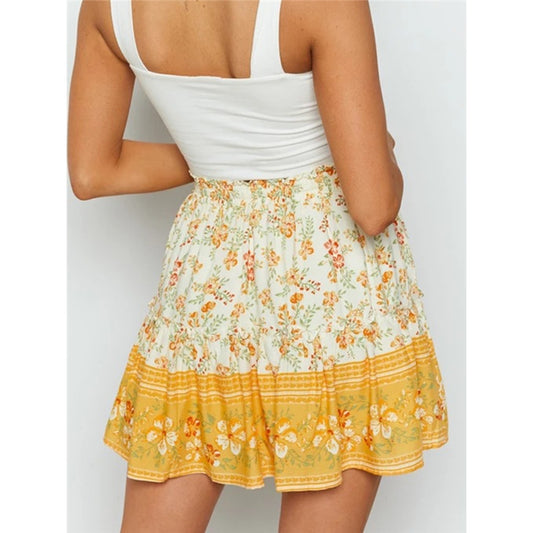 Boho Style Ruffle Floral Skirt