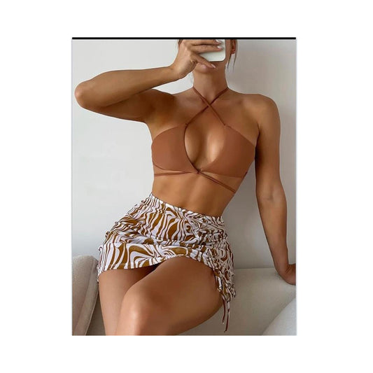 Halterneck Backless Bikini 3-Piece Swimwear