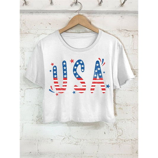 Fireworks Usa Graphic Short Crop Top