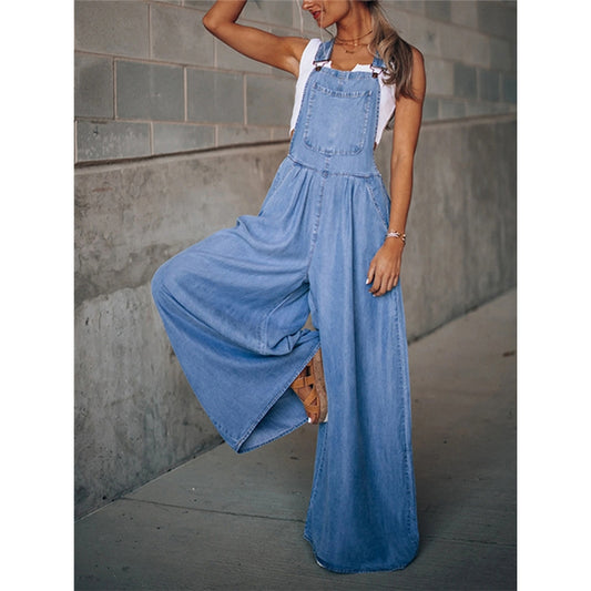 Extra Wide Leg Pockets Denim Overalls