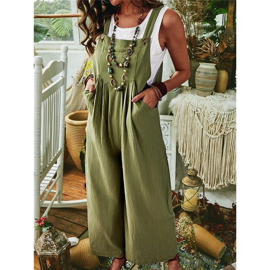 Solid Color Wide Leg Pocket Jumpsuit