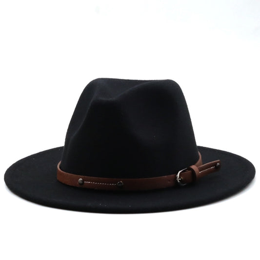 Wide Brim Wool Fedora Hat With Belt-Buckle