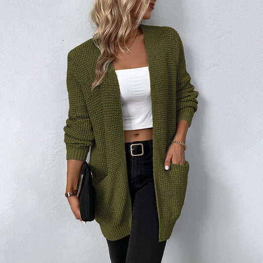 Solid Color Long Sleeve Pocket Sweater Cardigan