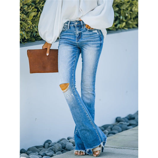 High-Rise Ripped Slim Bootcut Jeans