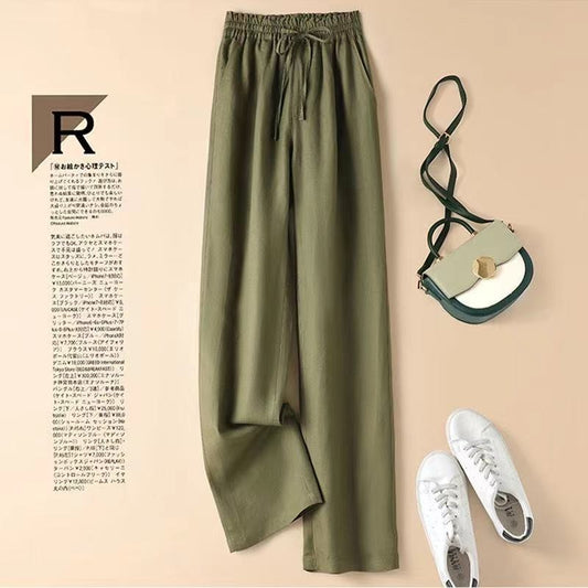 Women's High-Waisted Loose Cotton And Hemp Wide-Leg Casual Straight Pants