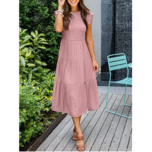 Women's Fluffy Sleeve Pleated Layered Dress