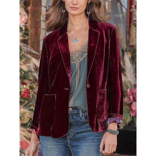 Gold Velvet Short Blazer Women's Jacket