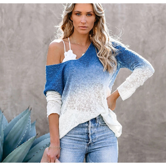 Long Sleeve V Neck Gradient Knitwear