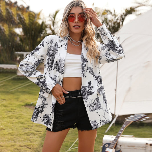 Long Sleeves Lapel Printing Blazer Outerwear