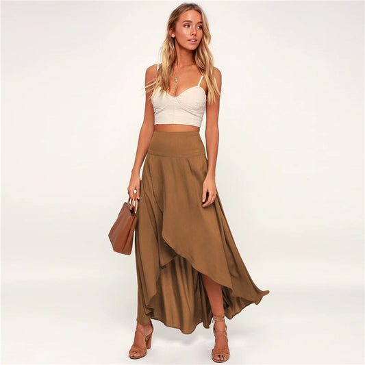 Solid Color High Waisted Irregular Ruffled Skirts