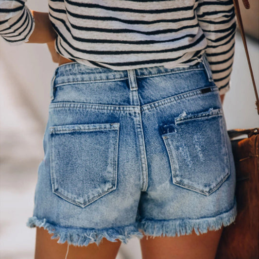 Women's Shredded Fringe Denim Shorts