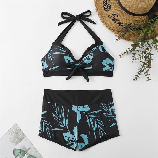 Casual Print Halter Wear-Resisting Bowknot Swimwear