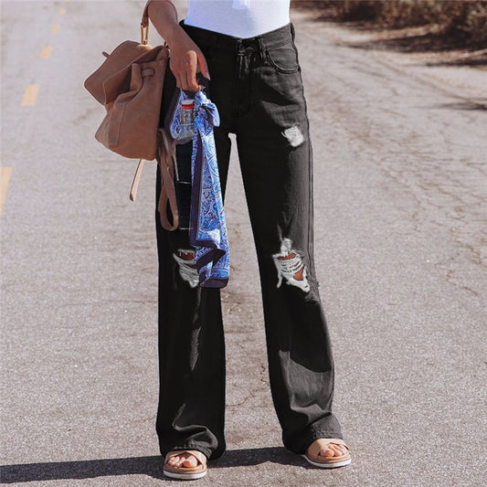 Women's Ripped Temperament Wide Leg Jeans