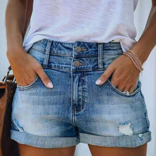 Solid Color Straight-Leg Denim Shorts