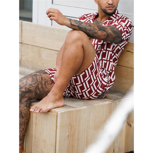 Men's Printed Shirt And Shorts Set