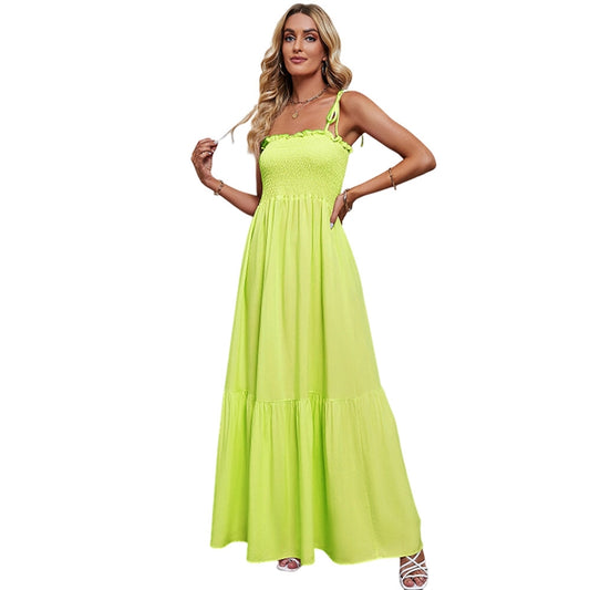 Solid Color Tied Spaghetti Neck High Waisted Sling Maxi Dress