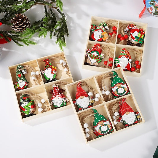 4PCS/Box Wooden Christmas Tree Decorations Hanging Ornaments