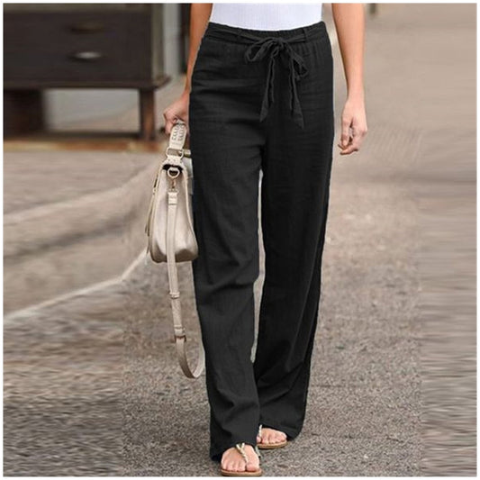 Elastic Waist Straight Leg Solid Relaxed Pant