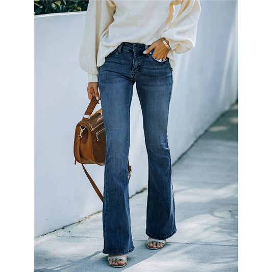 Mid-Rise Washed Slim Bootcut Jeans