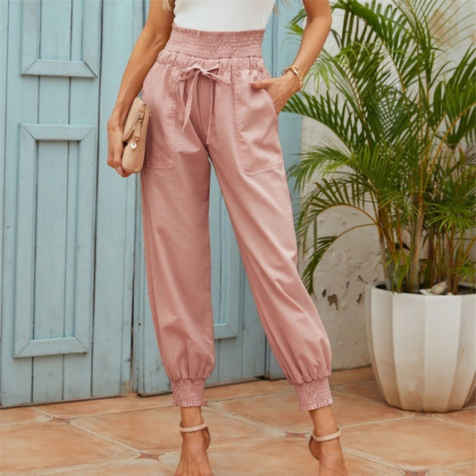 Solid Color High Waisted Casual Loose Pants