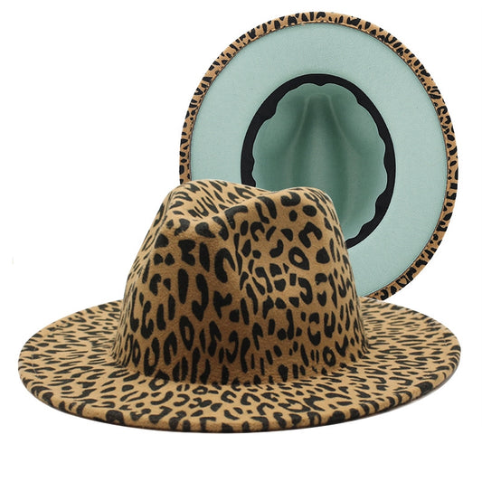 Leopard Wool Wide Brim Fedora Hat