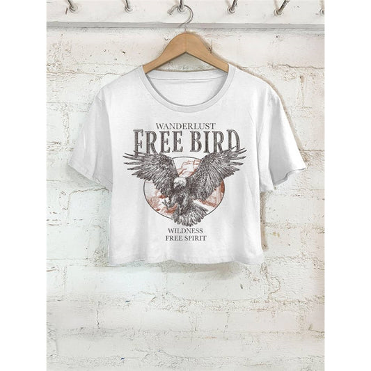 Free Bird Graphic Short Crtop Top