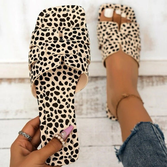 Flat Square Toe Leopard-Print Casual Slippers