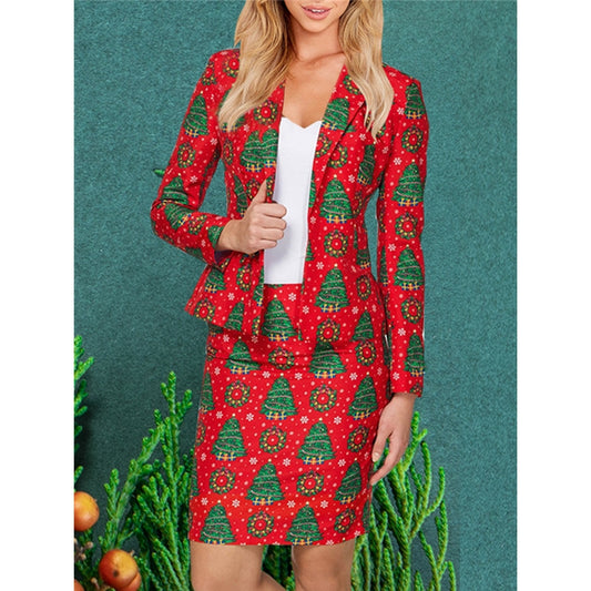 Christmas Print Lapel Suit