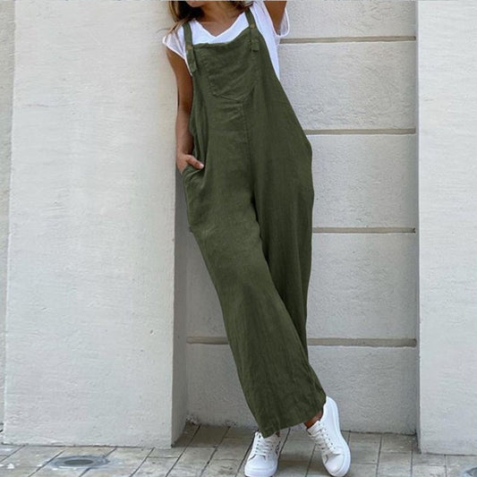 Solid Color Wide Leg Casual Loose Overalls