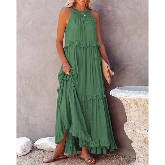 Irregular Long Solid Color Sleeveless Dress