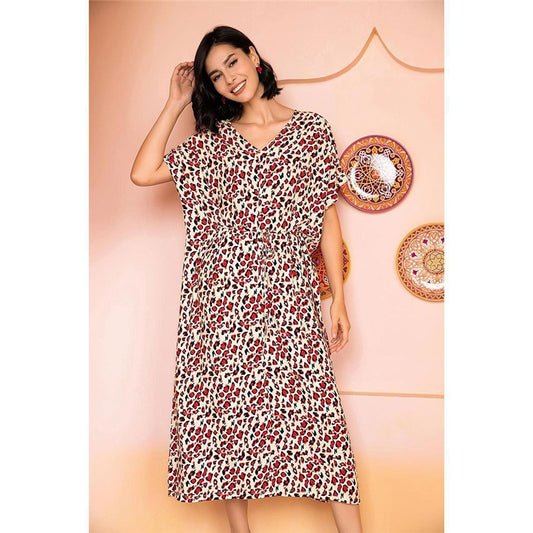 Casual Sleep Dress Floarl Printed V-Neck Pajamas