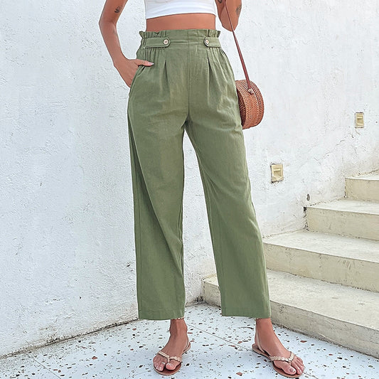 Solid Color High Waisted Straight Leg Casual Loose Pants