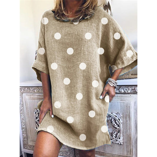 Polka Dot Round Neck Casual Dress