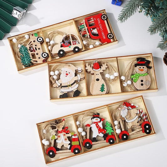 3PCS/Box Wooden Christmas Tree Decorations Hanging Ornaments