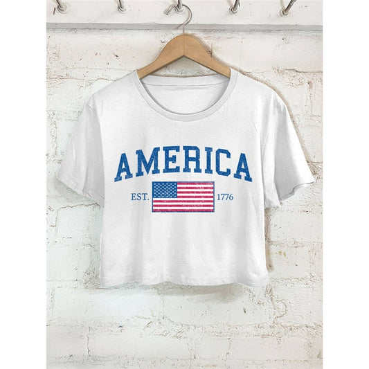 America Graphic Short Crop Top