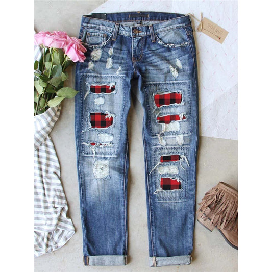 Printed Broken Casual Straight-Leg Jeans