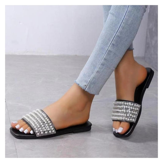 Casual Pearl Upper One-Line Low Heel Shoes