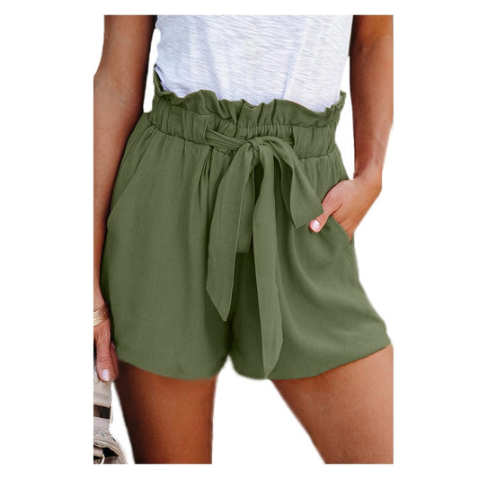 Loose Waisted Strappy Solid Color Casual Shorts