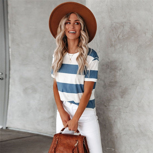 Short Sleeve Round Neck Striped T-Shirt