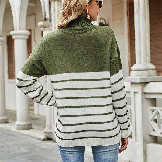 Striped Multicoloured Turtleneck Pullover Sweater