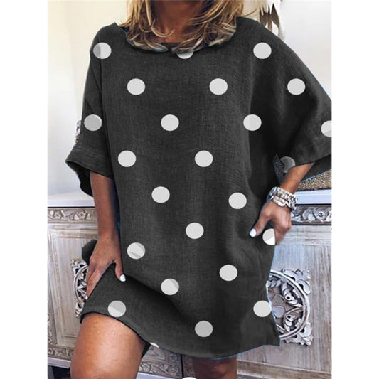 Polka Dot Round Neck Casual Dress