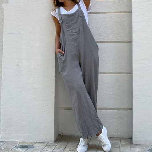 Solid Color Wide Leg Casual Loose Overalls