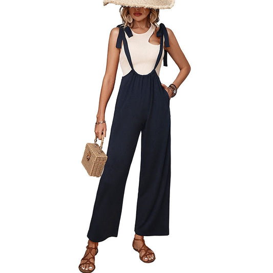 High-Waisted Loose Fit Casual Strappy Pants For Summer