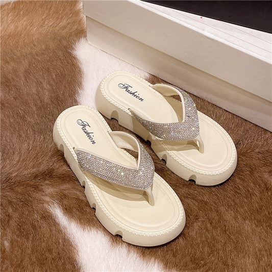 Bright Flash Rhinestones Thick Trendy Slippers