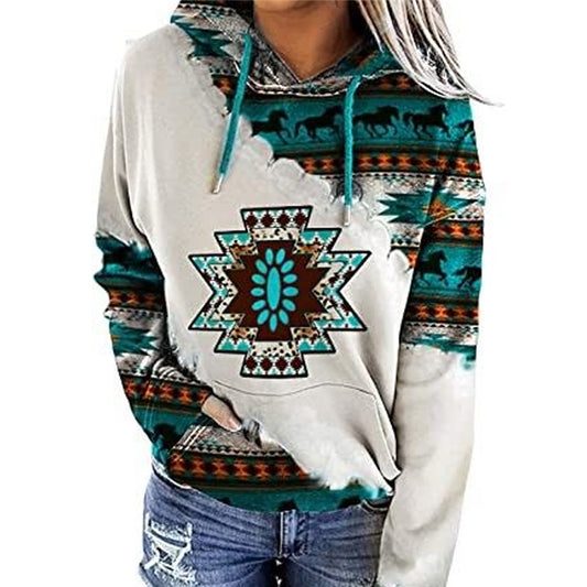 Ethnic Style Rhombus Printed Hooded Sweatshirt